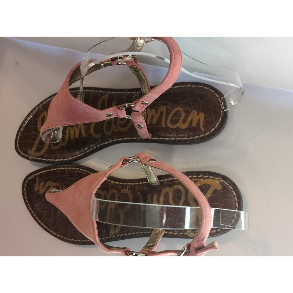 Sam Edelman Greta 10.5 Leather Gigi Adjustable T-Strap Sandals Pink Suede Flat - Picture 4 of 10